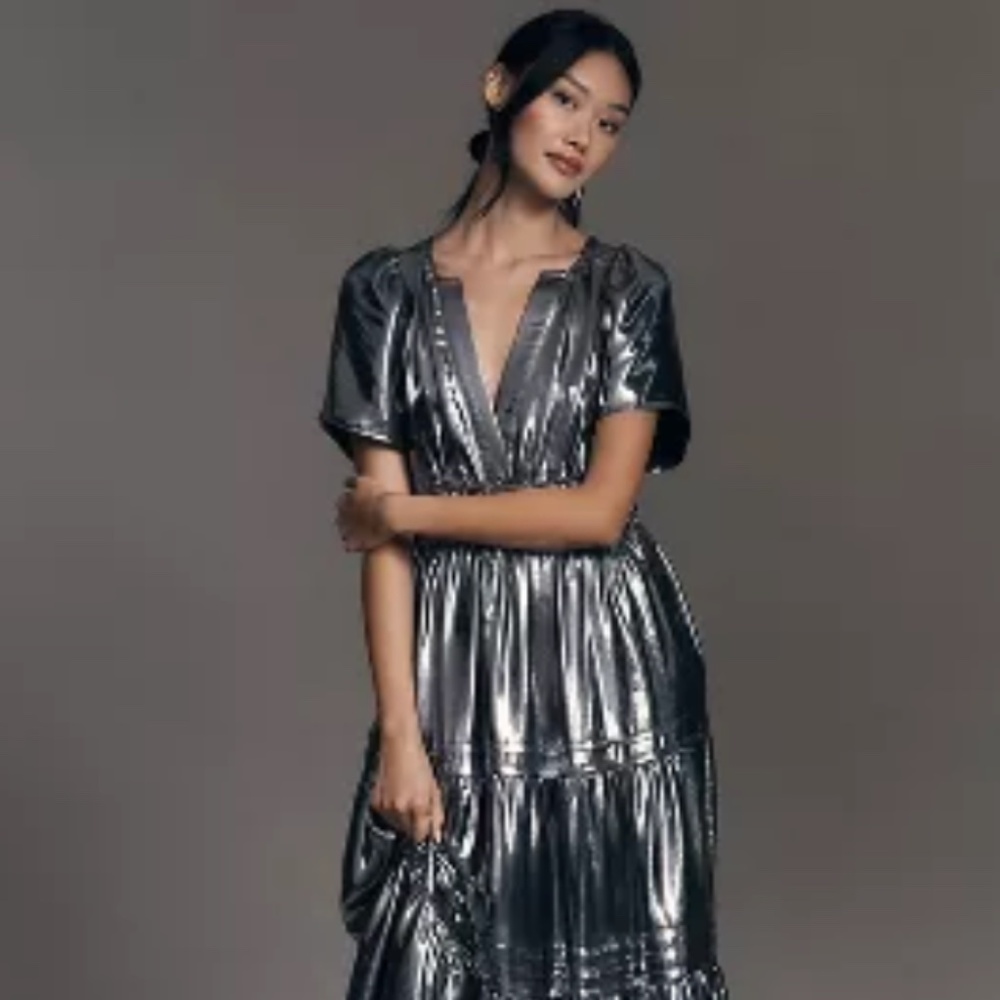 The Somerset Maxi Dress: Metallic Edition - Silver Foil (2x)